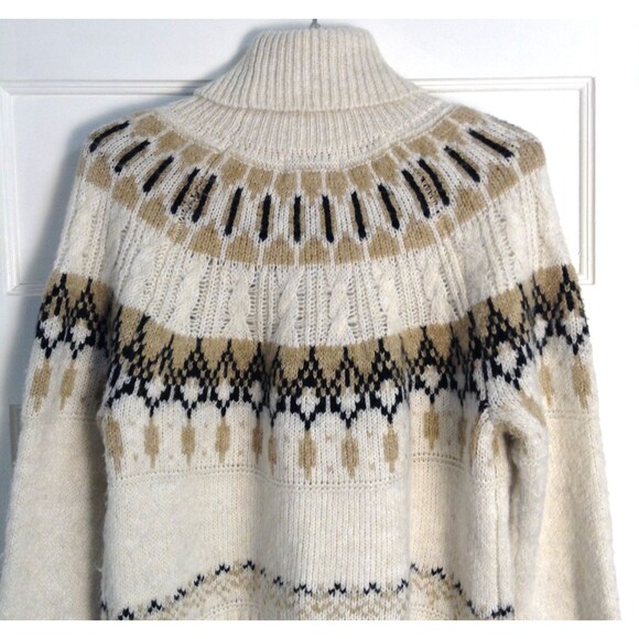 Old Navy Sweater Wn M Cream Tan Aztec Southwestern Cable Knit Turtleneck Chunky - Picture 5 of 8
